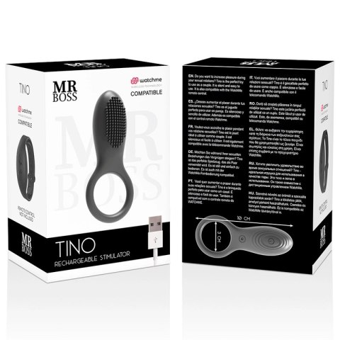 Mr Boss Tino - Pierścień silikonowy z wibracją, bezprzewodowy, czarny