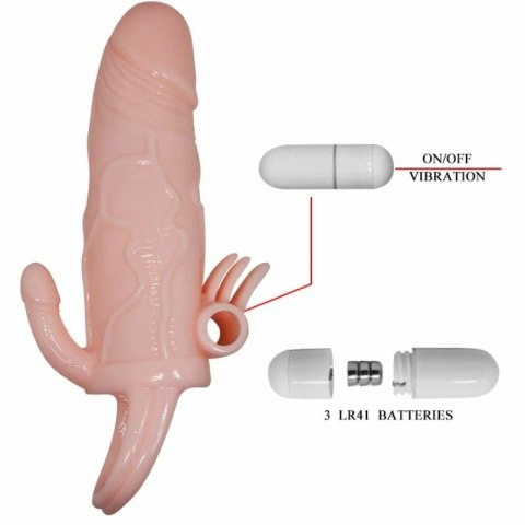 Baile Brave Man - Nakładka intymna z wibracją i podwojnym stymulatorem 16,5 cm
