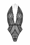 Passion Dina bodysuit czarny z koronką i odsłoniętym krokiem