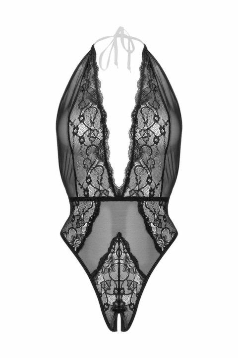 Passion Dina bodysuit czarny z koronką i odsłoniętym krokiem