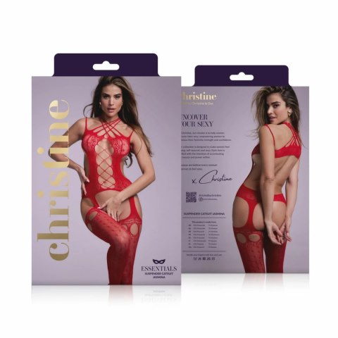 Passion Jasmina Bodystocking Czerwony - Elastyczny Stroj z Szelkami