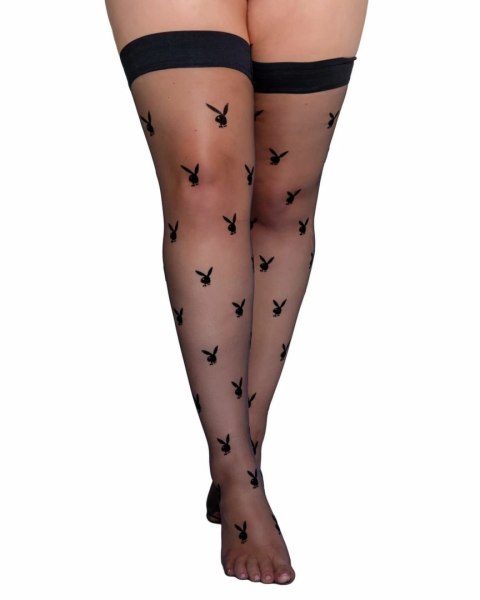 Playboy Lingerie Bunny Noir pończochy z logo, czarne, rozmiar uniwersalny