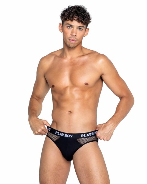 Playboy Lingerie Mens Dark Room Briefs czarne slipy z nadrukiem