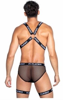 Playboy Lingerie Mens Dark Room Set z Szelkami i Siateczką, Czarny