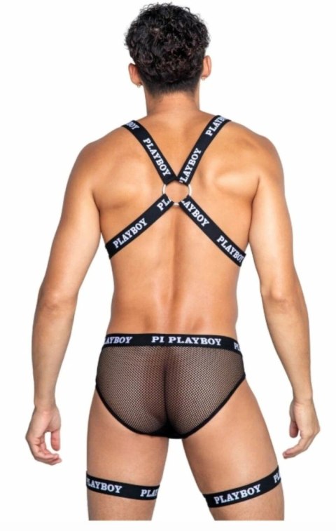 Playboy Lingerie Mens Dark Room Set z Szelkami i Siatką, Czarny