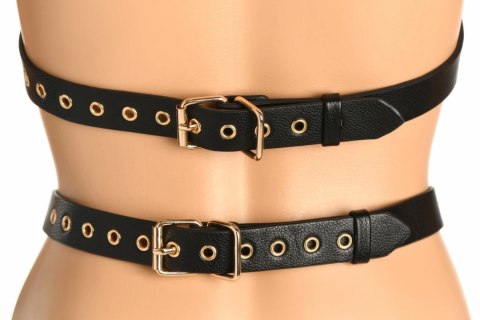 XR Brands Body Harness Black - Regulowany pas z mankietami