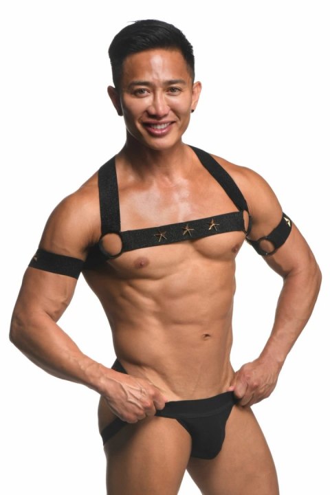 XR Brands Chest Harness z opaskami na ramiona czarny uniwersalny