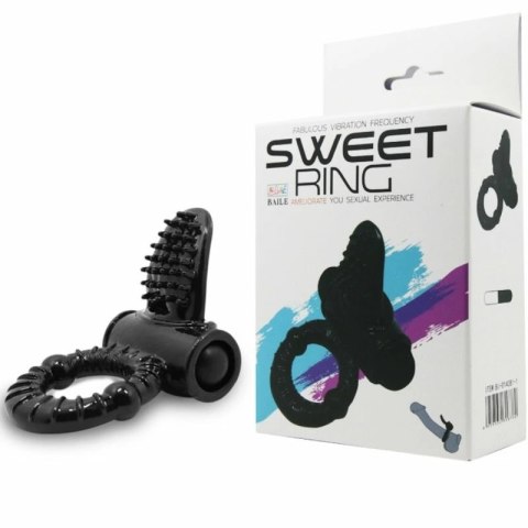 Baile Sweet Ring Czarny Pierścień Wibrujący z Teksturowanym Krolikiem
