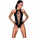 PASSION Nancy Body L/XL ze skory ekologicznej, czarne paski, eleganckie