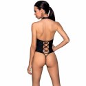 PASSION Nancy Body L/XL ze skory ekologicznej, czarne paski, eleganckie