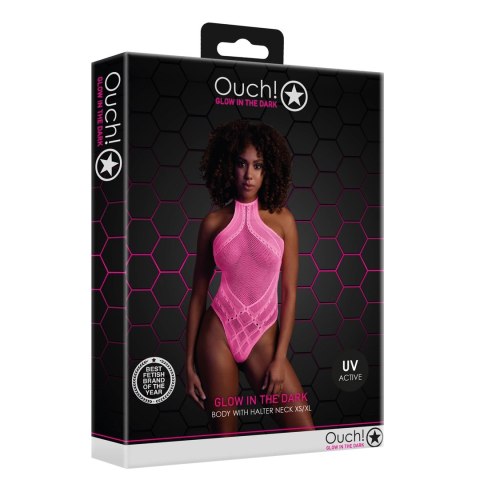 Ouch! Body Neon z dekoltem V, halterneck, UV aktywacja XS/L