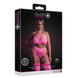 Ouch! Neon Body dwuczęściowe z topem i pończochami XL-XXXXL rożowe