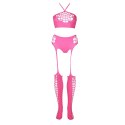 Ouch! Neon Body dwuczęściowe z topem i pończochami XL-XXXXL rożowe
