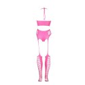 Ouch! Neon Body dwuczęściowe z topem i pończochami XL-XXXXL rożowe