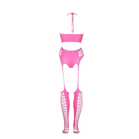 Ouch! Neon Body dwuczęściowe z topem i pończochami XL-XXXXL rożowe