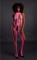 Ouch! Neon Bodystocking XS/L - Elastyczny stroj z dekoltem V, aktywowany UV