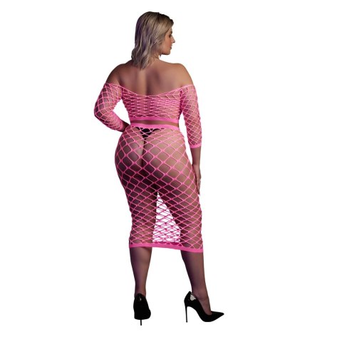 Ouch! Neonowy komplet top i spodnica UV XL-XXXXL rożowo-zielony