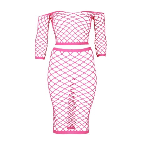 Ouch! Neonowy komplet top i spodnica UV XL-XXXXL rożowo-zielony