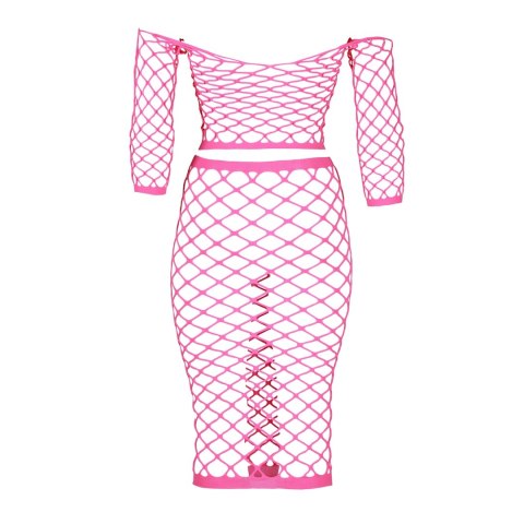 Ouch! Neonowy komplet top i spodnica UV XL-XXXXL rożowo-zielony