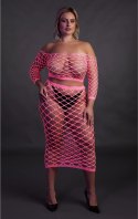 Ouch! Neonowy komplet top i spodnica UV XL-XXXXL rożowo-zielony