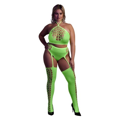 Ouch! by Shots Body dwuczęściowe Neon XL/XXXXL z topem i pończochami
