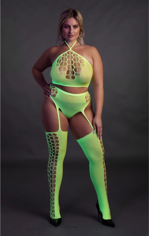 Ouch! by Shots Body dwuczęściowe Neon XL/XXXXL z topem i pończochami