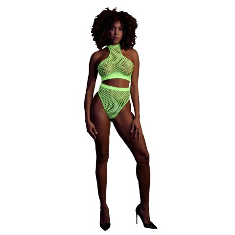 Ouch! by Shots Neon Zestaw Bielizny UV Top Stojka + Majtki Wysoki Stan XS/L