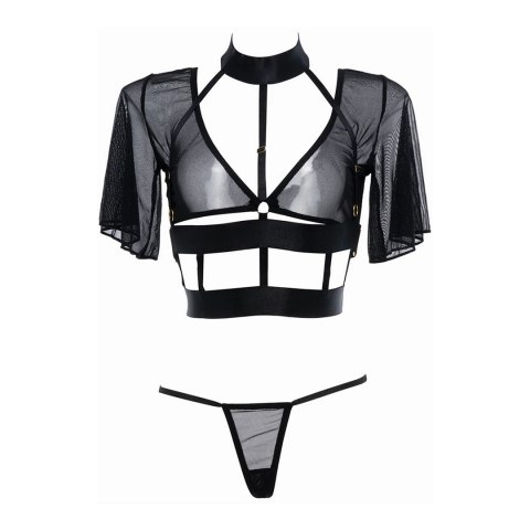 Dreamgirl Dreamer Allure komplet: siateczkowy top z rękawem i stringi