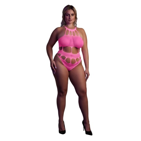 Ouch! Body Neon XL/XXXXL z greckim dekoltem, UV, neonowy roż