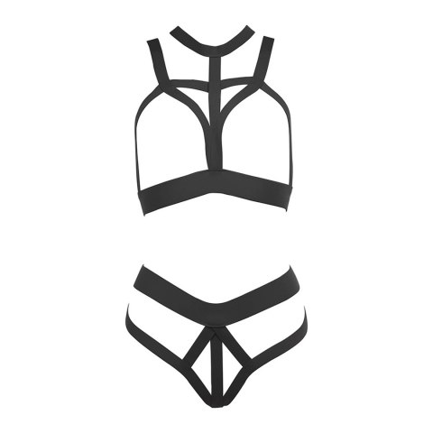 Allure komplet otwarty biustonosz i stringi, czarny, elastyczny