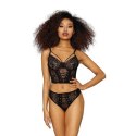 Dreamgirl Gorset damski z siateczki i koronki L czarny + stringi