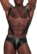 Male Power Fetish Jock z Szelkami i Metalowymi Detalami, Czarny