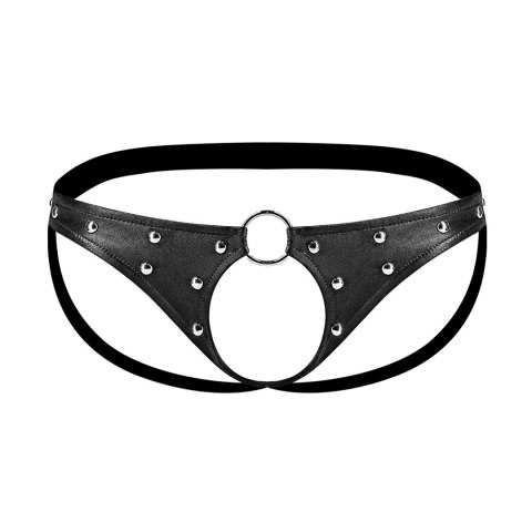 Male Power Fetish Jock skorzane stringi z otwartym kroczem SM czarne