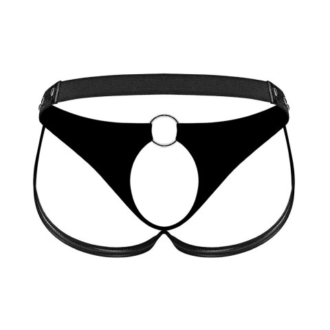 Male Power Fetish Jock skorzane stringi z otwartym kroczem SM czarne