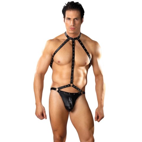 Male Power Fetish - Stringi z uprzężą i chokerem czarne L/XL