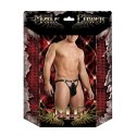 Male Power Jouster SM G-string z kieszenią, ozdobne ćwieki, czarny